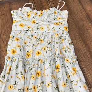 Aqua Floral Dress with Yellow and Green Accents